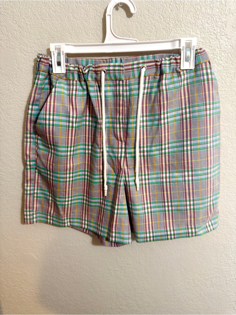Plaid Drawstring Bermuda Shorts - Green Multi